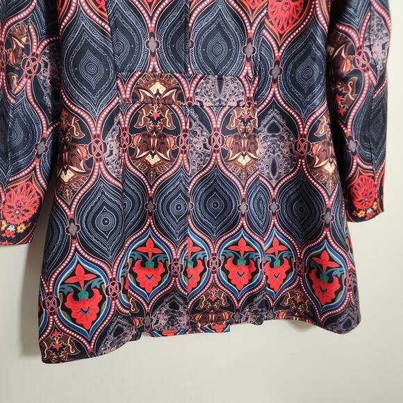 Papillon colorful brushed felt abstract pattern mid length driving coat woman M - Picture 10 of 13